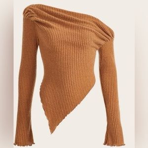 Grunge Asymmetrical Neck Rib-Knit Tee